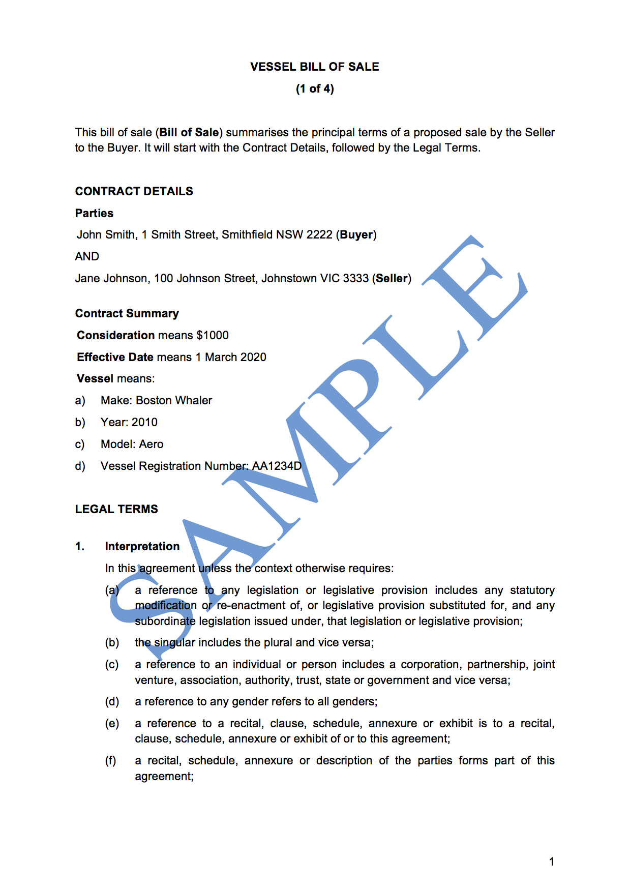 Bill of Sale (Boat)
